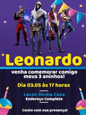 Convite de Aniversário Fortnite com Personagens para Editar