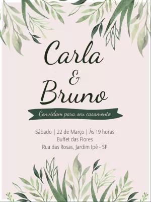 Convite de Casamento Botânico com Folhagem para Editar