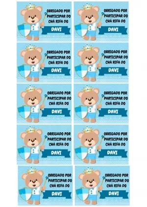 Tag Agradecimento Chá Rifa Ursinho Príncipe Editável Online