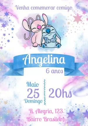Convite de Aniversário Stitch e Angel para Editar Online