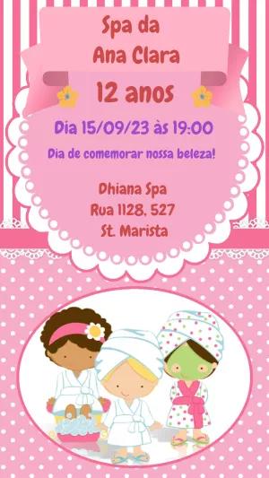 Convite de Aniversário Festa Spa com Meninas para Editar Online
