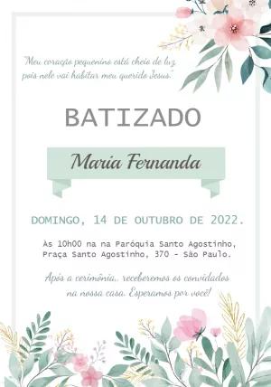 Convite de Batizado Floral Delicado para Editar Online