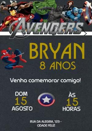 Convite de Aniversário Vingadores com Heróis para Editar Online