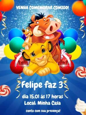 Convite de Aniversário Rei Leão com Personagens para Editar