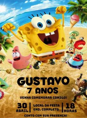 Convite de Aniversário Bob Esponja Editável Online para Imprimir