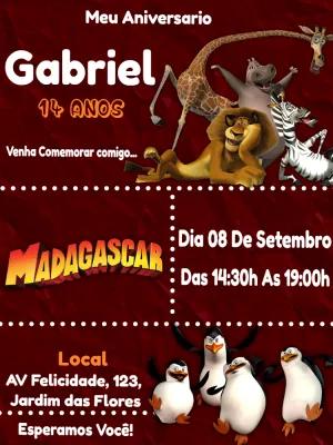 Convite de Aniversário Madagascar com Personagens para Editar Online