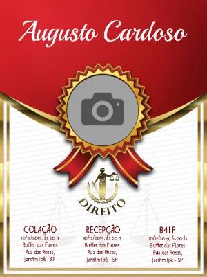 Convite de Formatura Direito com Foto para Editar Online