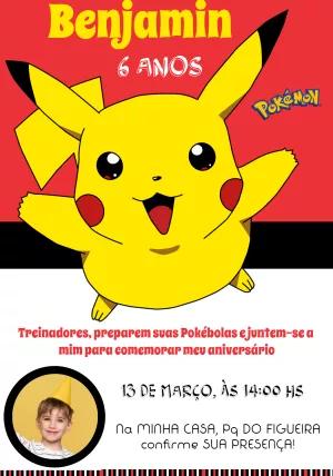 Convite de Aniversário Pokémon com Foto para Editar Online