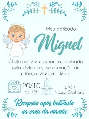 Convite de Batizado Menino Anjinho para Editar Online