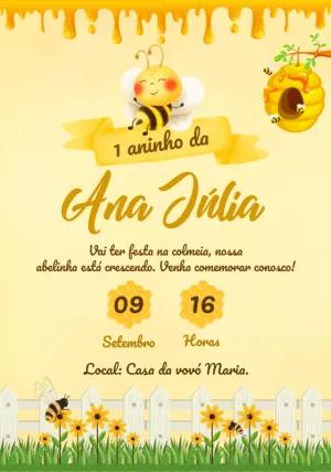 Convite de Aniversário Abelinha Fofa para Editar e Imprimir