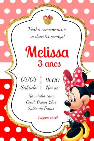 Convite Aniversário Minnie Vermelha para Editar Online