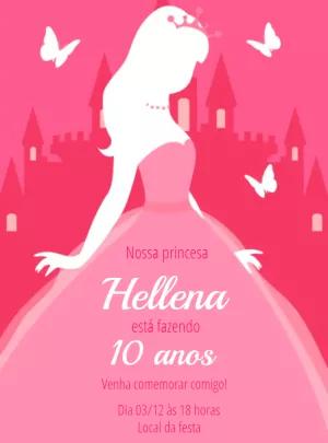 Convite Aniversário Princesa Rosa com Castelo para Editar