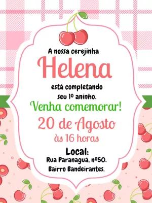 Convite de Aniversário Tema Cereja para Editar Online