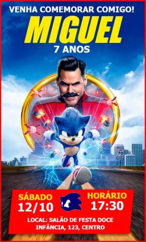 Convite de Aniversário Sonic o Filme para Editar Online