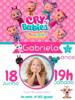 Convite Aniversário Cry Babies com Foto para Editar Online