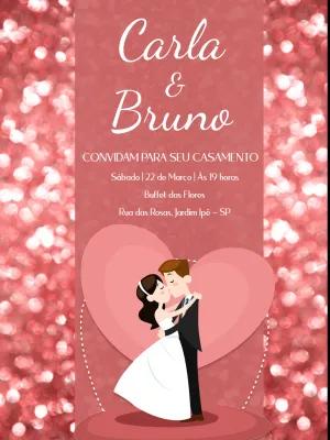 Convite de Casamento Romântico com Noivinhos para Editar