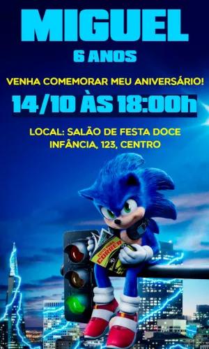 Convite Aniversário Sonic Filme para Editar Online