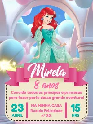 Convite Aniversário Princesa Ariel Disney para Editar Online