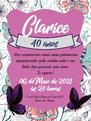 Convite de Aniversário Borboletas e Flores para Editar Online