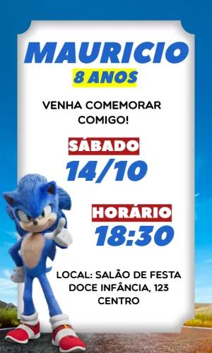 Convite Aniversário Sonic O Filme para Editar Online
