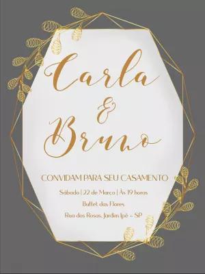 Convite de Casamento Geométrico com Ramos Dourados para Editar