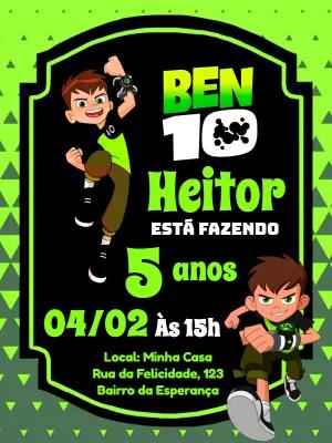 Convite de Aniversário Ben 10 com Personagens para Editar Online