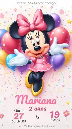 Convite de Aniversário Minnie Mouse Rosa para Editar Online