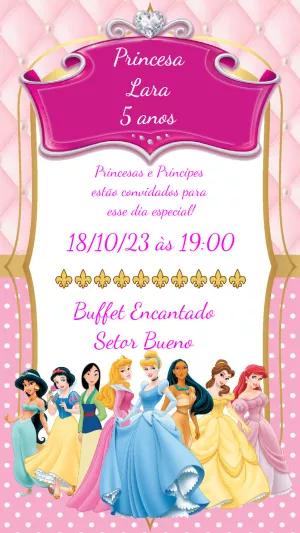 Convite Aniversário Princesas Disney para Editar Online