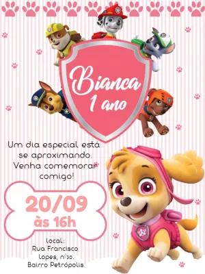 Convite Aniversário Patrulha Canina Skye para Editar Online