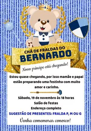 Convite Chá de Fraldas Ursinho Príncipe para Editar Online