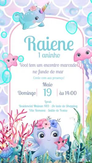 Convite Aniversário Fundo do Mar Fofo para Editar e Imprimir