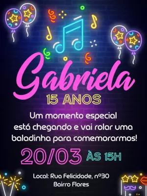 Convite de Aniversário Neon Balada para Editar Online