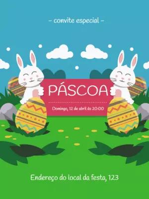 Convite de Páscoa com Coelhinhos Fofos para Editar Online