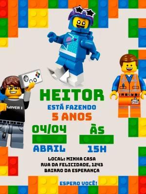 Convite de Aniversário Lego com Personagens para Editar Online