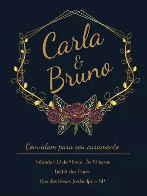 Convite de Casamento Floral e Geométrico para Editar Online
