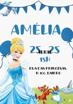 Convite Aniversário Cinderela para Editar Online