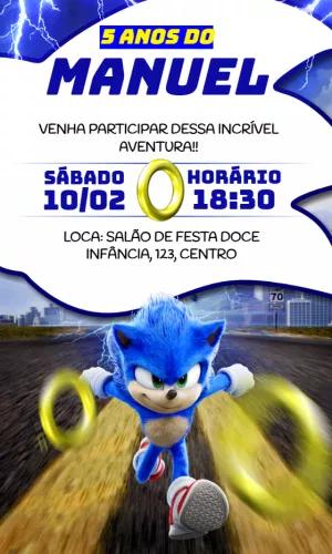 Convite Aniversário Sonic O Filme para Editar Online