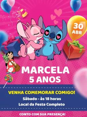 Convite de Aniversário Stitch e Angel para Editar Online
