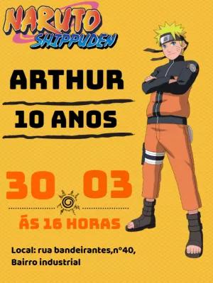 Convite Aniversário Naruto Shippuden para Editar Online