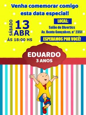 Convite de Aniversário Caillou Editável para Imprimir