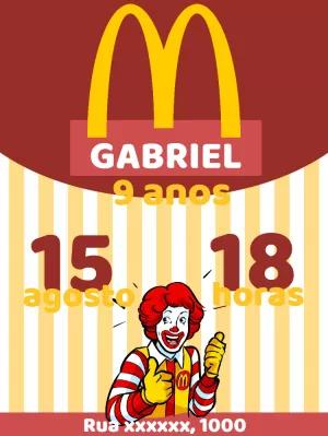 Convite Aniversário McDonalds para Editar Online Grátis