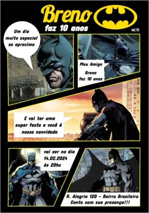 Convite Aniversário Batman Quadrinhos para Editar Online