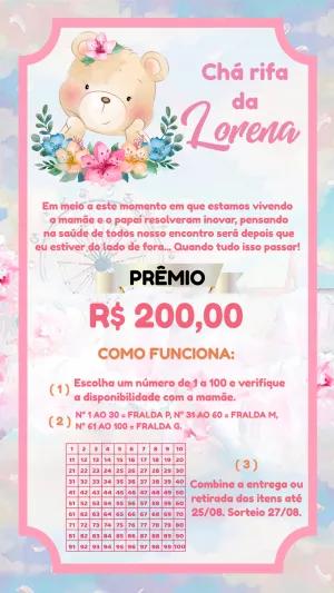 Convite Chá Rifa Ursinha Floral para Editar Online e Imprimir