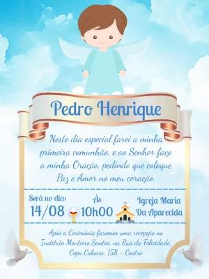 Convite Primeira Comunhão Menino Anjo para Editar Online