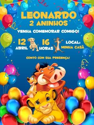 Convite Aniversário Rei Leão com Personagens para Editar Online