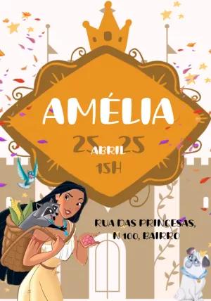 Convite Aniversário Pocahontas Princesa para Editar Online