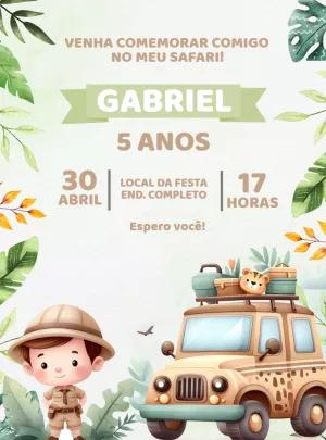 Convite de Aniversário Safari com Animais para Editar Online