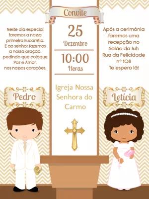 Convite Primeira Eucaristia Menino e Menina para Editar Online
