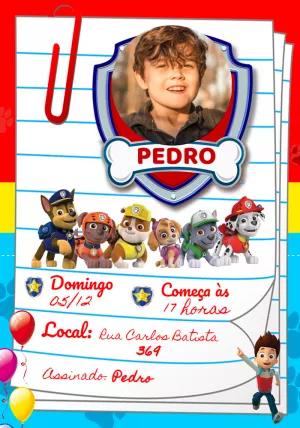 Convite Aniversário Patrulha Canina com Foto para Editar