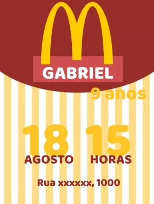 Convite de Aniversário Tema McDonalds para Editar Online